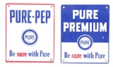 Lot Of Two: Pure Premium & Pure Pep Gasoline Porcelain Pump Plates.