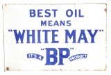 BP White May Motor Oil Porcelain Flange Sign.