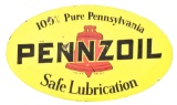 Pennzoil Safe Lubrication Motor Oil Porcelain Sign W/ Bell Graphic.