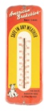 American Brakeblok Safe In Any Weather Tin Thermometer W/ Dog Graphic.