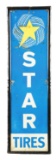 Star Tires Tin Vertical Sign W/ Self Framed Outer Edge.