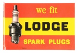 Lodge Spark Plugs Tin Flange Sign W/ Spark Plug Graphic.