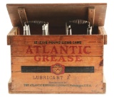 Atlantic Motor Oil & Greases Wooden Box W/ Full Glass Oil Bottle Rack.