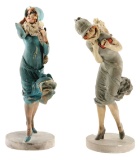 Pair of Early Plaster Chalk Figurines of Flapper Era Women.