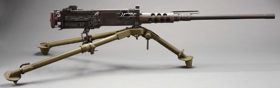 (N) NEAR MINT RAMO SIDEPLATE BROWNING M2 .50 CAL MACHINE GUN ON GROUND TRIPOD (FULLY TRANSFERABLE).