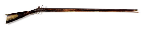(A) FLINTLOCK KENTUCKY RIFLE SIGNED HENRY YOUNG ON PATCHBOX.