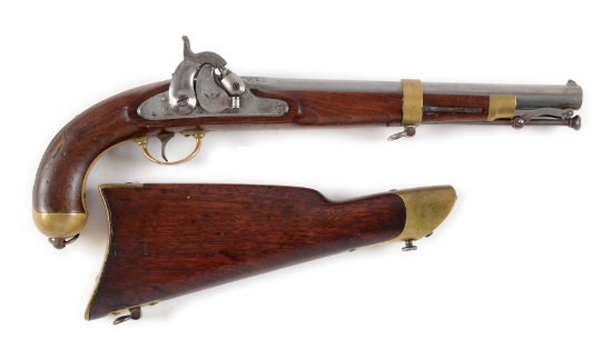 (A) FINE MODEL 1855 SPRINGFIELD SINGLE SHOT MARTIAL PERCUSSION PISTOL CARBINE.