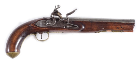 (A) UNMARKED FLINTLOCK MASSACHUSETTS MILITIA PISTOL WITH MASS. MILITIA COMMISSION.