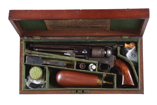 (A) CASED COLT MODEL 1851 LONDON NAVY PERCUSSION REVOLVER.