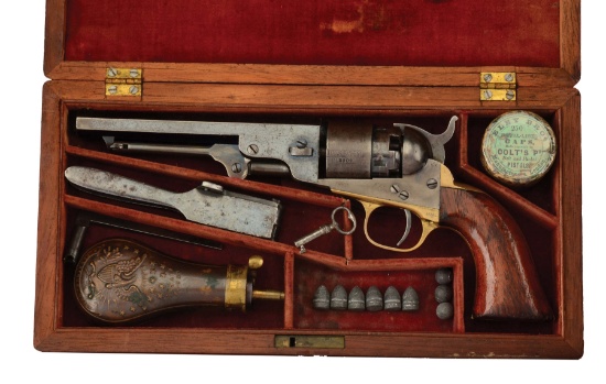 (A) CASED COLT POCKET MODEL NAVY PERCUSSION REVOLVER.