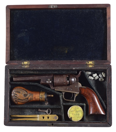 (A) FINE AND RARE COLT BABY DRAGOON PERCUSSION REVOLVER WITH CASE AND ACCESSORIES.
