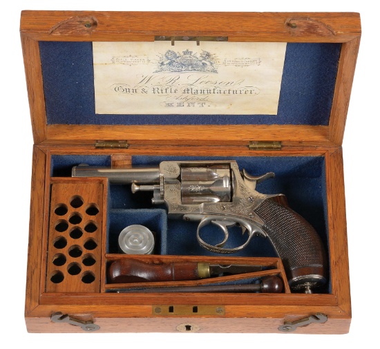 (A) FACTORY DEALER CASED FACTORY ENGRAVED WEBLEY NO. 5 .360 EXPRESS REVOLVER