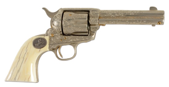 (A) NICKEL PLATED AND ENGRAVED COLT SINGLE ACTION ARMY REVOLVER.