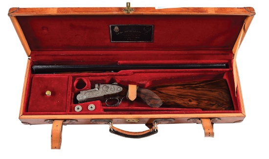 (M)  EXCEPTIONALLY FINE DESENZANI OVER-UNDER SIDELOCK EJECTOR SINGLE TRIGGER "FOREST" GUN ENGRAVED B