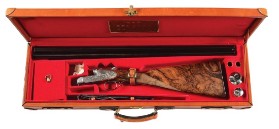 (M) 20 BORE ABBIATICO AND SALVINELLI SIDE BY SIDE SHOTGUN WITH FINE GAME SCENE ENGRAVING BY F.  GALE