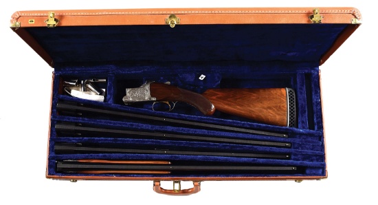 (C) SCARCE BROWNING SUPERPOSED GRADE "V" FIELD CHOKED SHOTGUN ENGRAVED BY V.  DOYEN WITH AFTER MARKE