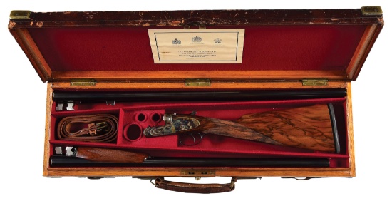 (C) JAMES PURDEY HEAVY PROOF SIDELOCK SINGLE TRIGGER PIGEON SHOTGUN WITH TWO SETS OF BARRELS AND CAS