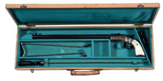 (C) CASED FACTORY ENGRAVED & SILVER PLATED STEVENS SINGLE SHOT POCKET RIFLE.