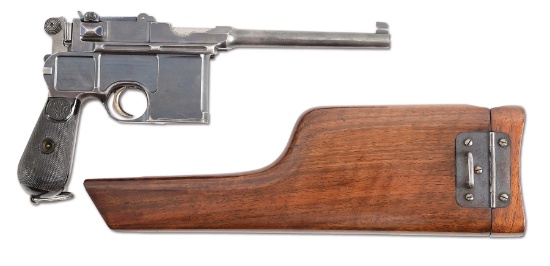 (A) A RARE AND DESIRABLE CONEHAMMER MAUSER WITH GUTTA PERCHA GRIPS AND ORIGINAL MAUSER FACTORY CASIN