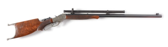 (C) STEVENS MODEL 52-44-1/2 SCHUETZEN RIFLE FACTORY ENGRAVED WITH SCOPE.