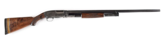 (C) FINE WINCHESTER MODEL 12 ENGRAVED PIGEON GRADE BLACK DIAMOND 12 GAUGE PUMP SHOTGUN.