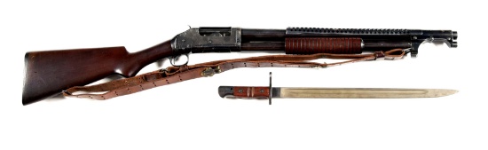 (C) WINCHESTER MODEL 1897 TRENCH SLIDE ACTION SHOTGUN WITH ORIGINAL BAYONET.