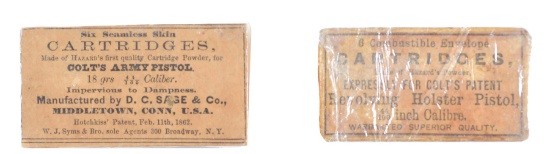 LOT OF 2: SAGE & CO. AND HAZARDS POWDER .44 COLT ARMY REVOLVER CARTRIDGE SKINS