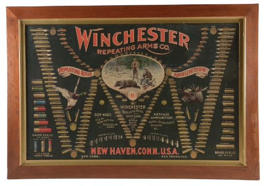 FRAMED WINCHESTER DOUBLE W CARTRIDGE STONE LITHOGRAPH PRIN.