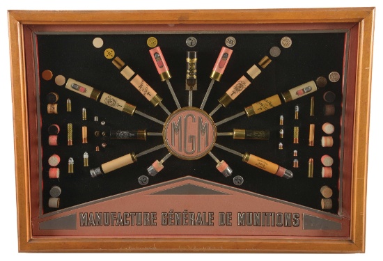 PRE-WAR FRENCH MGM MANUFACTURE GENERALE DE MUNITIONS CARTRIDGE DISPLAY BOARD.