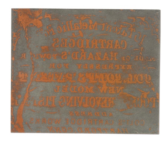 ORIGINAL PRINTING PLATE FOR COLT CARTRIDGE WORKS NEW MODEL POCKET PAPER CARTRIDGE PACKS