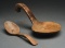 Lot of 2: Hand Carved Early Burl Spoons, One with Indian Head.
