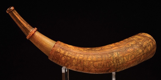 Engraved Folk Art Powder Horn of Stephen Temple, Dated 1776.