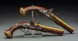 (A) Pair of French and Indian War Period Brass Barreled Flintlock Officer's Pistols.