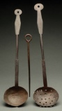 Lot of 3: Two Early Handforged Iron Ladles Found in Southwestern Virginia and Early Iron Tent Stake.