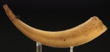 Engraved War of 1812 Relic Powder Horn, Engraved with Patriotic Motifs and Phrases and Inscribed Bal