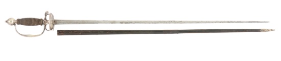 FINE AND DIMINUTIVE SILVER-HILTED CONTINENTAL SMALL SWORD WITH SCABBARD.