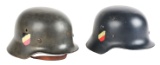 LOT OF 2: GERMAN WORLD WAR II LUFTWAFFE DOUBLE DECAL HELMETS.
