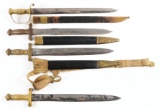 LOT OF 4: US 1841 NAVAL CUTLASS AND THREE ARTILLERY SWORDS.