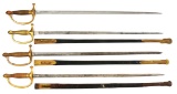 LOT OF 4: 1840 PATTERN MUSICIANS SWORDS, ONE WITH ETCHED BLADE