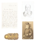 LOT OF 4: SHOULDER BOARD, TWO POSTCARDS, AND LETTER FROM ADMIRAL VON TIRPITZ.