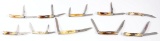 LOT OF 10: CASE VARIOUS STAG HANDLED 1, 2, AND 3 BLADED FOLDERS.