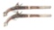 (A) PAIR OF SILVER MOUNTED OTTOMAN FLINTLOCK HOLSTER PISTOLS.