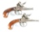 (A) LOT OF 2: DOUBLE BARREL BOXLOCK FLINTLOCK PISTOLS.
