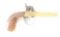 (A) INTERESTING BELGIAN DOUBLE BARREL BRASS MUFF PISTOL, AB GRISWOLD MARKED.
