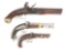 (A) LOT OF THREE: TWO PERCUSSION PISTOLS AND ONE FLINTLOCK PISTOL, ENGLISH AND FRENCH.