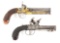 (A) LOT OF 2: PERCUSSION BELT PISTOL WITH BRASS FRAME AND BOXLOCK FLINTLOCK PISTOL WITH SNAP BAYONET