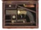 (A) UNUSUAL FOUR BARREL BRASS FRAME ENGLISH PERCUSSION PEPPERBOX IN ASSOCIATED WALNUT CASE.