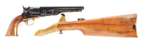 (A) BELGIAN CENTAUR MODEL 1960 FLUTED COLT 1860 ARMY WITH MATCHING STOCK.