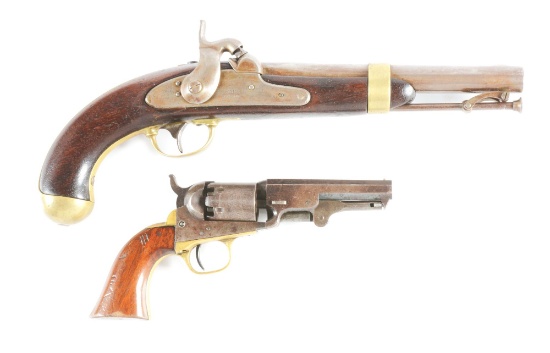 (A) LOT OF 2: US PERCUSSION PISTOLS - ASTON MODEL 1842 AND COLT MODEL 1849 POCKET.