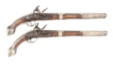 (A) PAIR OF SILVER MOUNTED OTTOMAN FLINTLOCK HOLSTER PISTOLS.